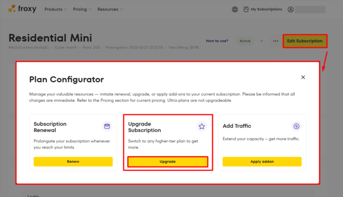 upgrade subscription