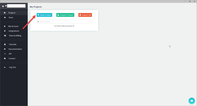 parsehub app new project button.&nbsp;