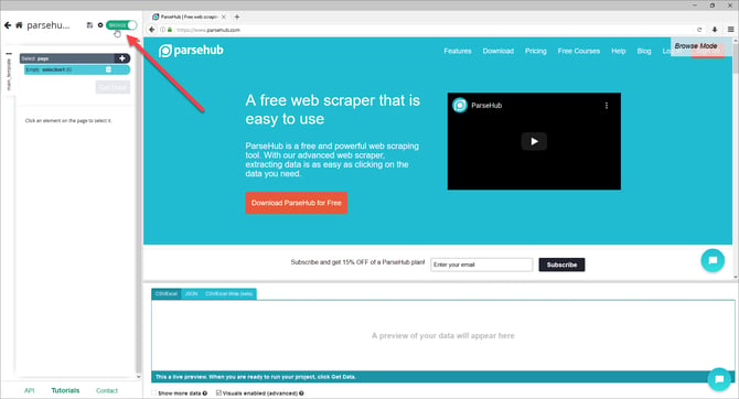 switch the browse toggle