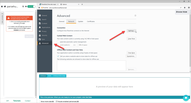 advanced tab settings button
