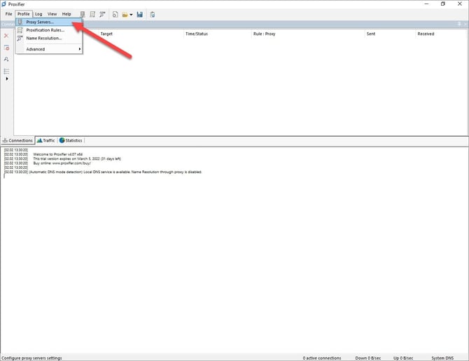 open the proxyfier application select the profile tab