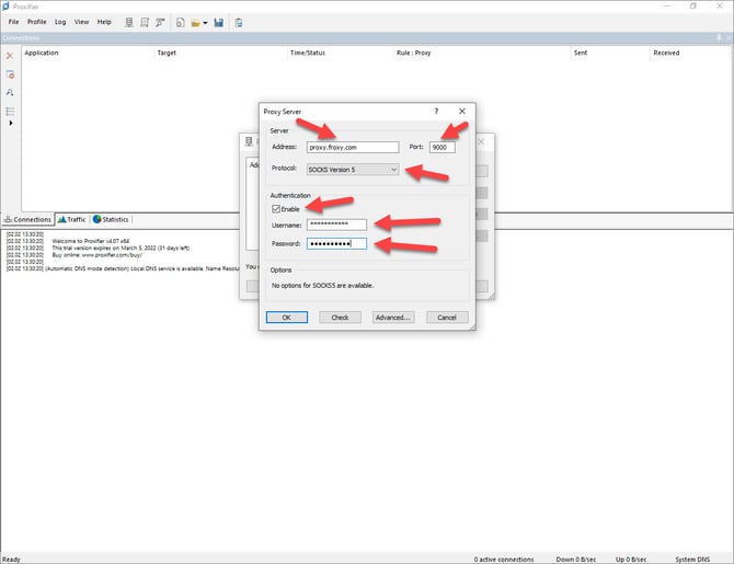 fill in all the necessary information from your froxy dashboard.