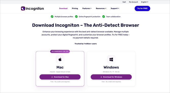 Download the current version of Incogniton