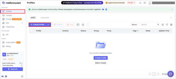 create profile