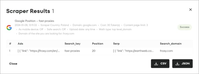 результаты скрапера google
