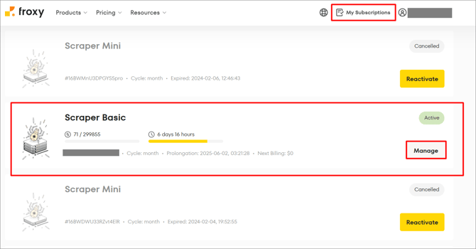manage subscription