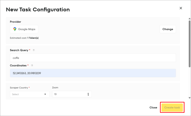new task configuration