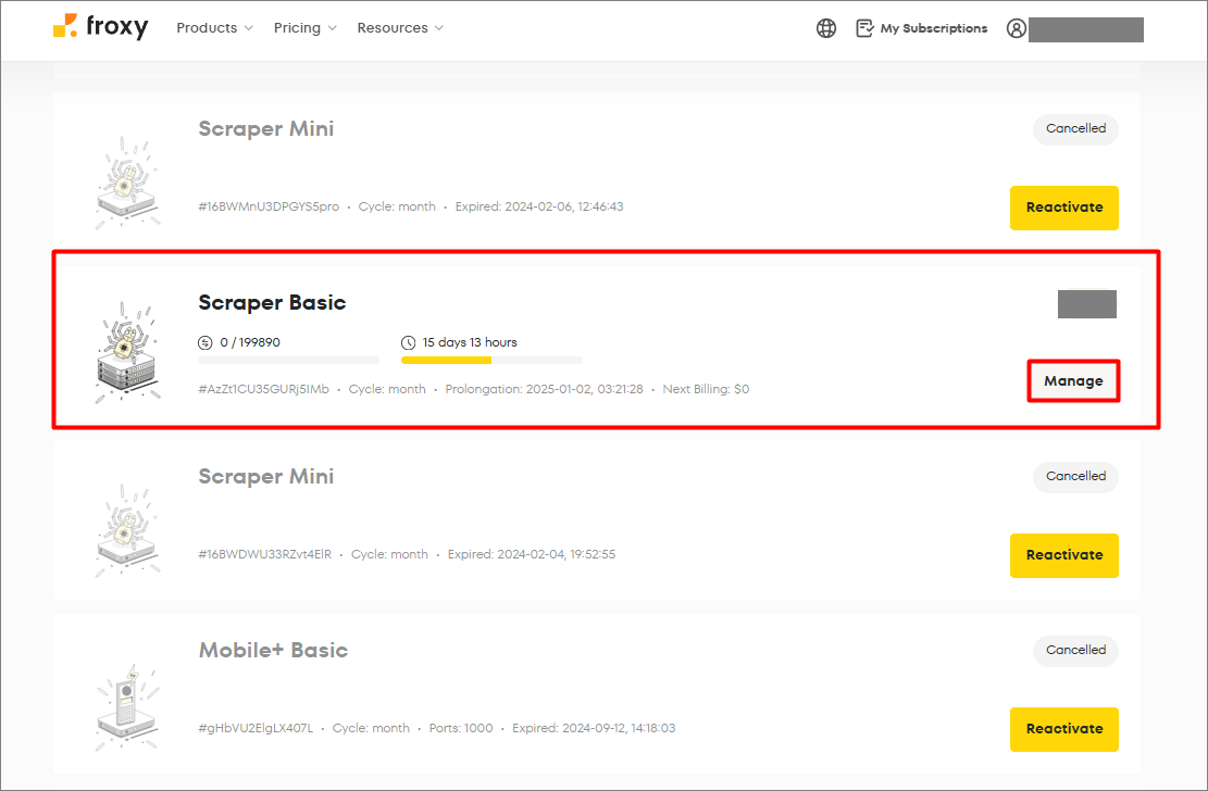 manage subscription