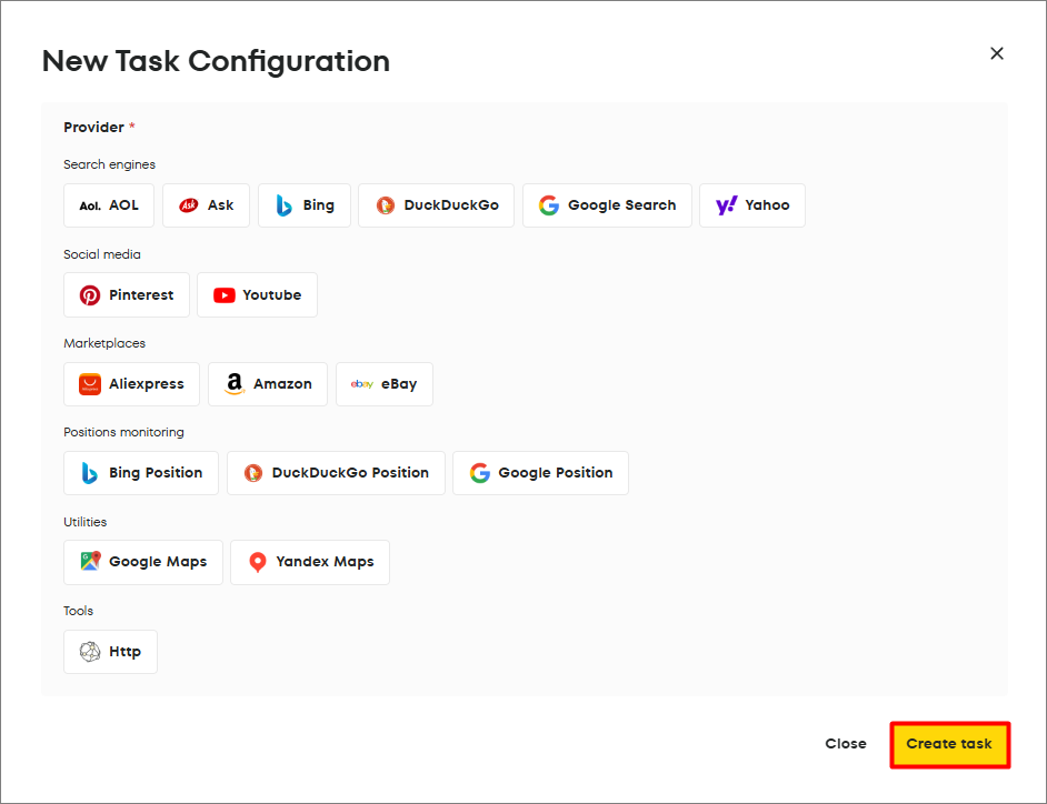 new task configuration